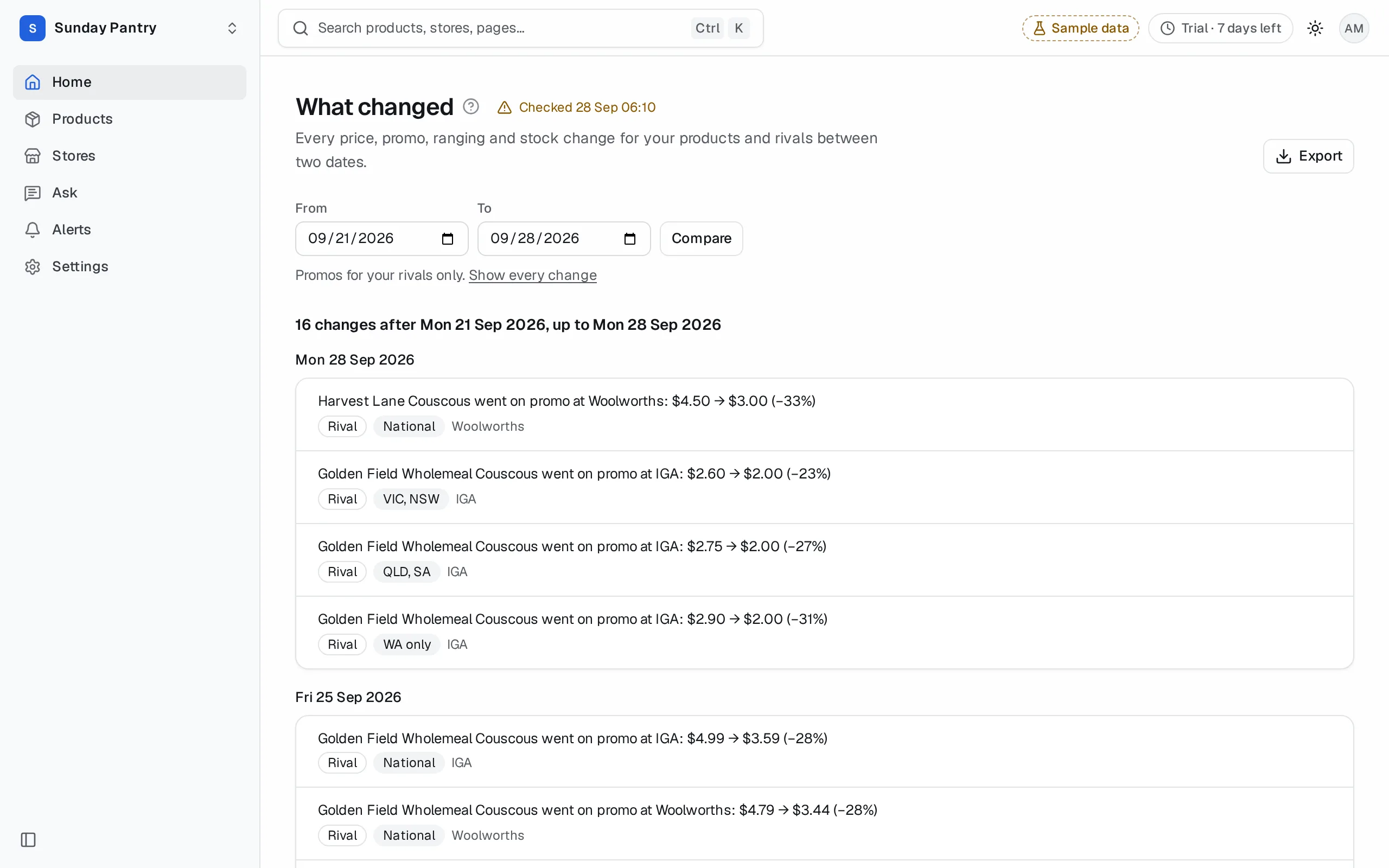 What changed narrowed from a search answer to your rivals' promos, with Show every change to see the rest